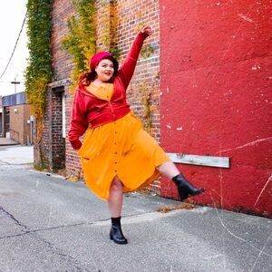 Yellow V-Neck Button Front Defined Waist Casual Dress 3X